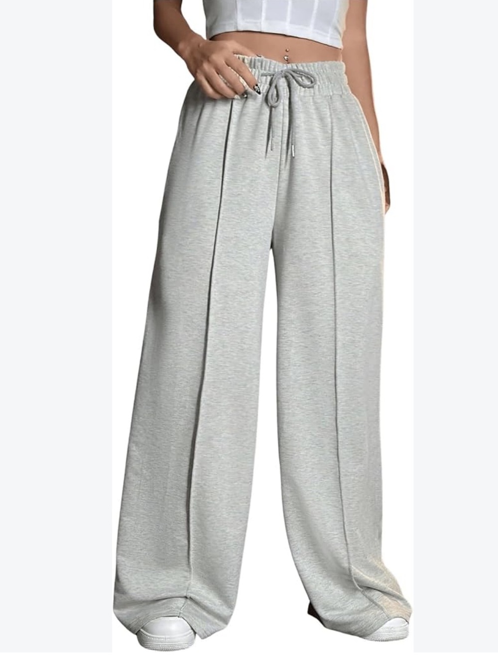 Automet Women's Wide-Leg Drawstring Track Pants - Light Gray ladies small